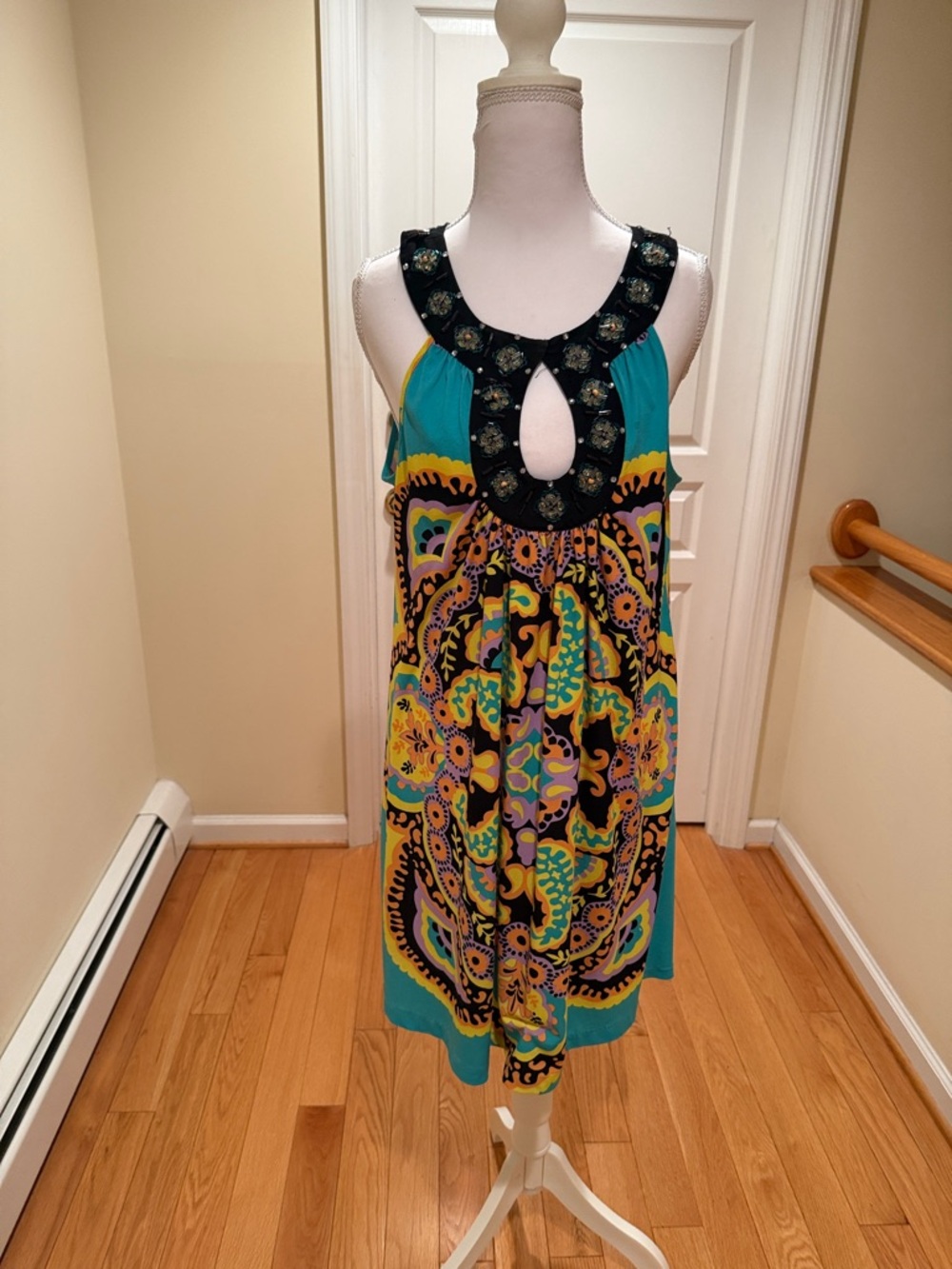 ECI Turquoise & Yellow Beaded Keyhole Sundress